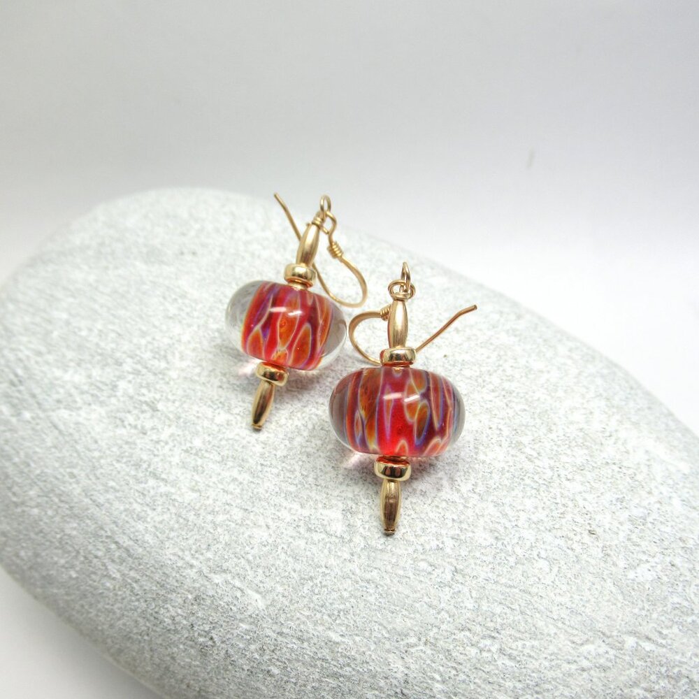 Boro glass bead earrings on gold